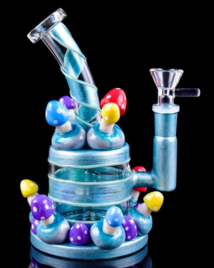 Mushroom Wonderland Glow In The Dark Bong - Nickel Blue