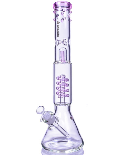 Nucleus - Atomic Glass 18" Inline to Coil Perc Beaker Bong - Pink
