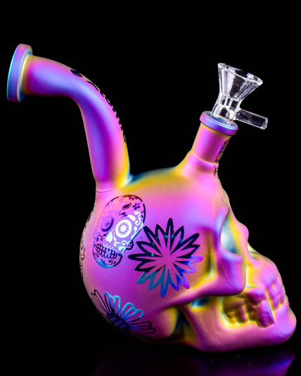 Atomic Glass - Mini Skull Bong - Rainbow Iridescent