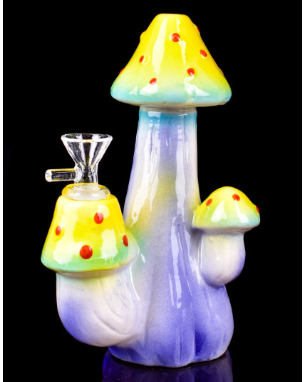 Triple Mushroom Bong - 8" Ceramic Water Pipe