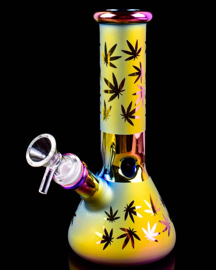 Golden Leaf Frost Electroplated Beaker Base Bong