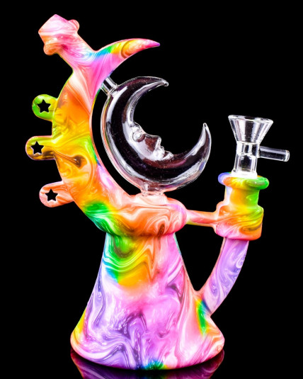 Nebula Moon Crescent Silicone Hybrid Glass Bong - Inspired by Galaxy