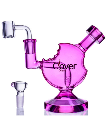 Smoke Snack - Clover Glass - 5" Cookie Bite Bong/Dab Rig - Pink
