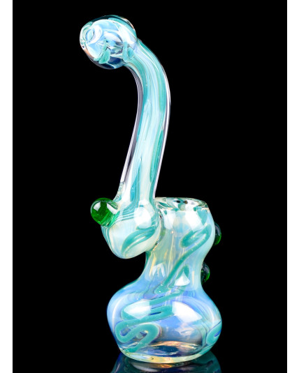 Smoki'n Vibes - 6" Fumed Heavy Weight Bubbler - Green Accent