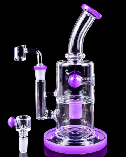 The Primal - 9" Showerhead Perc Bong/Dab Rig - Milky Purple