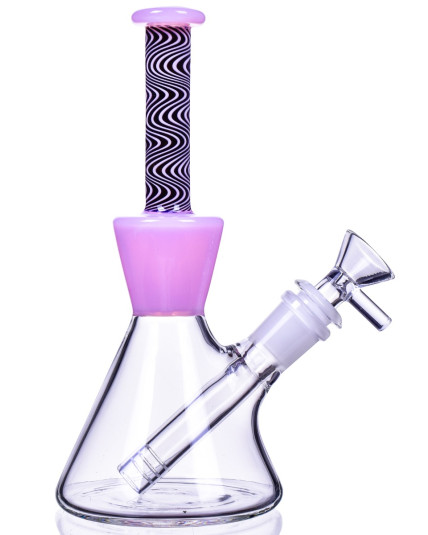The Hypnotic Swirl - 8" Wig Wag Beaker Base Bong/Dab Rig - Pink