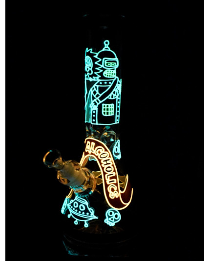Space Alcoholics - 12.5” Glow In The Dark Bong with Rick and Bender 3D Artwork
