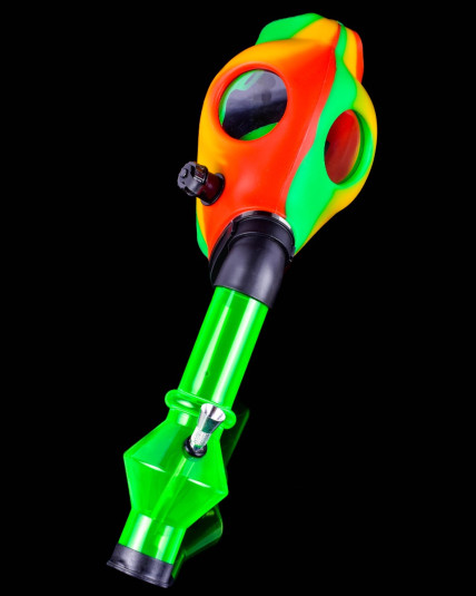 Gas Mask Pipe Bong - Includes Acrylic Water Pipe - Full Set - Rasta