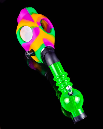 Gas Mask Pipe Bong - Includes Acrylic Water Pipe - Full Set - Rainbow