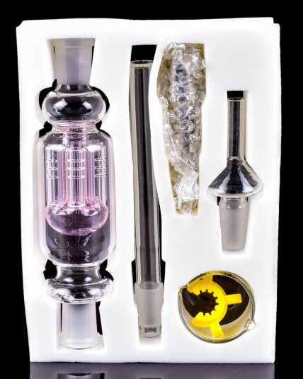The Tree Trunk - Colorful 14MM Nectar Collector Set with 6 Arm Tree Perc - Pink
