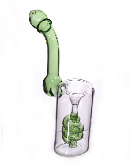 7" Glass Coiled Bubbler With Curved Mouth End - Green