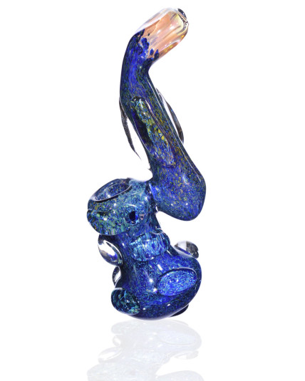 6" Deep Blue Fritter Bubbler - Golden Fumed Tip