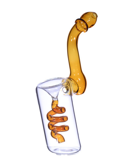 7" Glass Coiled Bubbler With Curved Mouth End - Amber