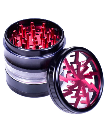 The Birdo - Lightning Four Piece Grinder w/ Large Window - 63mm - Pink/Black B1G1 Free!!