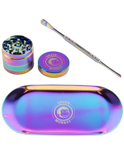 Green Monkey Rainbow Finish Rolling Tray & Grinder Kit - Limited Edition!