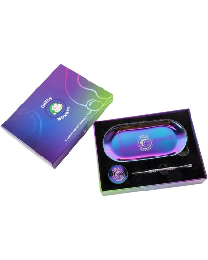 Green Monkey Rainbow Finish Rolling Tray & Grinder Kit - Limited Edition!