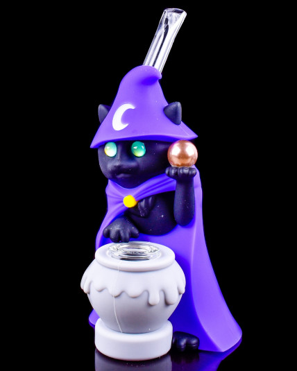 Cute Silicone Wizard Cat Bong - Purple