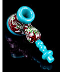 Dichroic Swirl Scepter Sherlock Glass Hand Pipe  - Blue