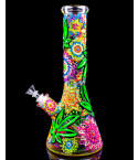 The Orchid - 13" Colorful Floral Design Glow In The Dark Beaker Base Bong by Atomic Glass