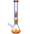 16" Double Tree Perc Bong with Down Stem and Matching Bowl - Amber