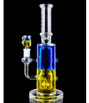 Clover Glass - 11" Twin Tempest Glycerin Tower Bong - Yellow Blue