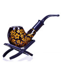 6" Fancy wooden pipe - Smooth Black with Golden Floral Carving