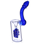 7" Glass Coiled Bubbler With Curved Mouth End - Blue