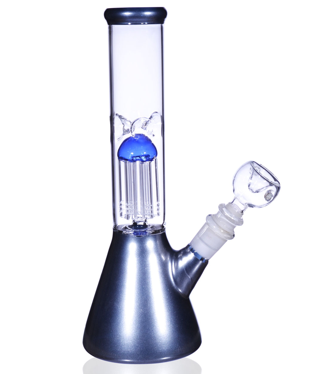 Grey 10" Slotted 6 Arm Tree Bong Water Pipe ThickUSADownstem and bowl